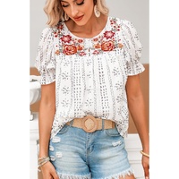 Azura Exchange Embroidered Ethnic Printed Crinkle Blouse - L thumbnail