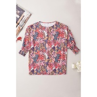 Azura Exchange Floral Print Shirred Sleeve Tunic Blouse - XL thumbnail