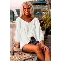 Azura Exchange Textured V Neck Bracelet Sleeve Babydoll Blouse - M thumbnail