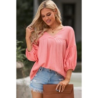 Azura Exchange V Neck Bracelet Sleeve Babydoll Blouse - 2XL thumbnail