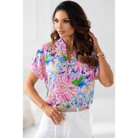Azura Exchange Abstract Floral Print Notch V Neck Blouse - S thumbnail