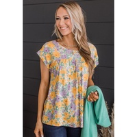 Azura Exchange Print Keyhole Back Short Sleeve Babydoll Blouse - L thumbnail