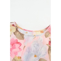 Azura Exchange Floral Blouse with Shirred Cuff Sleeves - L thumbnail