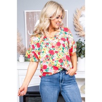 Azura Exchange Ruffled V Neck Floral Print Blouse - L thumbnail