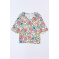 Azura Exchange Floral Print V Neck Half Sleeve Blouse - M thumbnail