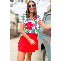 Azura Exchange V Neck Flower Print Blouse - M thumbnail