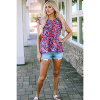 Azura Exchange Floral Print Ruffle Tiered Short Sleeve Babydoll Top - M thumbnail