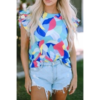Azura Exchange Abstract Print Ruffle Sleeve Blouse - S thumbnail