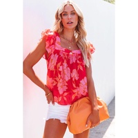 Azura Exchange Ruffle Sleeve Floral Blouse - L thumbnail