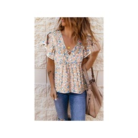 Azura Exchange Crisscross V Neck Ruffle Sleeve Printed Flowy Blouse - M thumbnail