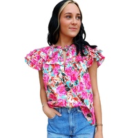Azura Exchange Ruffle Flutter Sleeve Floral Print Blouse - M thumbnail