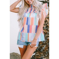 Azura Exchange Striped High Neck Flutter Top - M thumbnail
