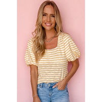 Azura Exchange Bubble Sleeve Stripe Square Neck Top - M thumbnail