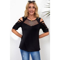 Azura Exchange Fishnet Splicing Cutout Shoulder Sleeve Top - S thumbnail
