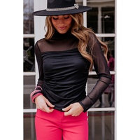 Azura Exchange Ruched Mesh Long Sleeve Top - XL thumbnail