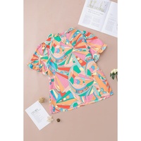 Azura Exchange Abstract Geometry Print Frilled V Neck Blouse - S thumbnail