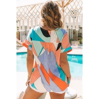 Azura Exchange Irregular Color Block Printed Short Sleeve Blouse - S thumbnail