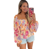 Azura Exchange Smocked Long Sleeve Peplum Blouse - S thumbnail