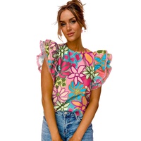 Azura Exchange Vibrant Floral Print Ruffle Sleeve Blouse - XL thumbnail