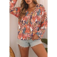 Azura Exchange Boho Floral Long Sleeve V-Neck Blouse - XL thumbnail