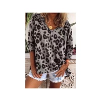 Azura Exchange Leopard Print V Neck Long Sleeve Top - M thumbnail