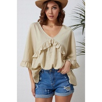 Azura Exchange Draped Batwing Sleeve Ruffle Top - M thumbnail