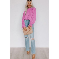 Azura Exchange Pleated Flared Cuff Long Sleeve Blouse - L thumbnail