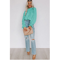 Azura Exchange Pleated Flared Cuff Long Sleeve Blouse - S thumbnail