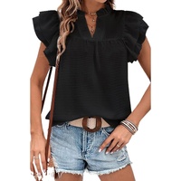 Azura Exchange Ruffle Flutter Sleeve Notch Neck Top - M thumbnail