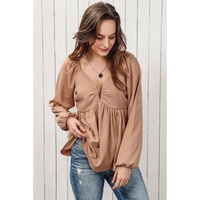 Azura Exchange Notched V-Neck Smocked Back Peplum Blouse - XL thumbnail