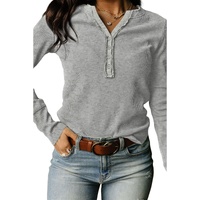 Azura Exchange Gray Waffle Knit Henley Top - XL thumbnail