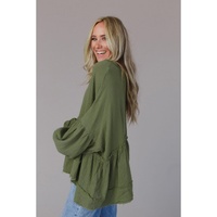 Azura Exchange Loose Sleeve Raw Edge Top - M thumbnail