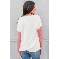 Peach Blossom Long Sleeve Colorblock Chest Pocket Textured Knit Top - M thumbnail