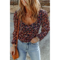 Azura Exchange V Neck Bubble Sleeve Floral Blouse - S thumbnail