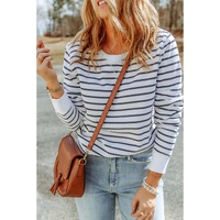 Azura Exchange Striped Print Ribbed Trim Long Sleeve Top - S thumbnail