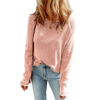Apricot Pink Textured Round Neck Long Sleeve Top - L thumbnail