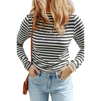 Black Striped Print Textured Knit Long Sleeve Tee - L thumbnail