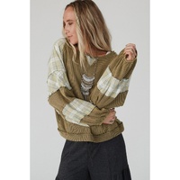 Azura Exchange Patch Waffle Knit Bubble Sleeve Top - 2XL thumbnail
