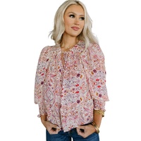 Azura Exchange Boho Print Shirred Cuffs Blouse - XL thumbnail