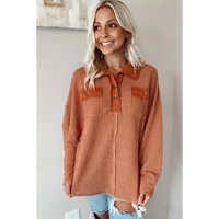 Azura Exchange Button Contrast Trim Waffle Knit Top - L thumbnail