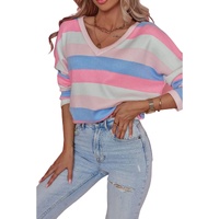 Azura Exchange Striped V Neck Long Sleeve Top - M thumbnail