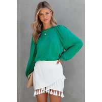 Azura Exchange Satin Puff Long Sleeve Crewneck Blouse - S thumbnail