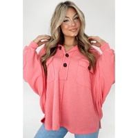 Pink Corded Flap Pocket Henley Top - M thumbnail