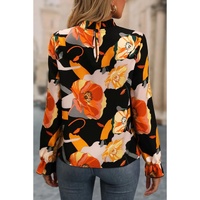 Black Floral Print Mock Neck Blouse - M thumbnail