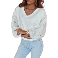 Azura Exchange Embroidered Patchwork Puff Sleeve Blouse - L thumbnail