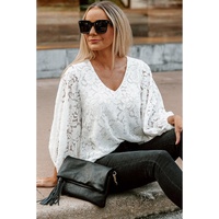 Azura Exchange Floral Lace Crochet V Neck Top - L thumbnail