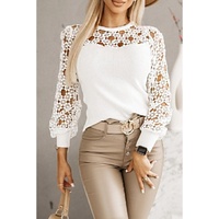 Azura Exchange Floral Lace Splicing Long Sleeve Top - M thumbnail