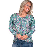 Azura Exchange Elegant Floral Print Long Sleeve Blouse - S thumbnail