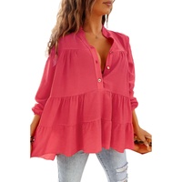 Azura Exchange Half Buttoned Ruffle Tiered Long Sleeve Blouse - M thumbnail