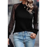 Azura Exchange Striped Mesh Long Sleeve Crewneck Ribbed Top - L thumbnail